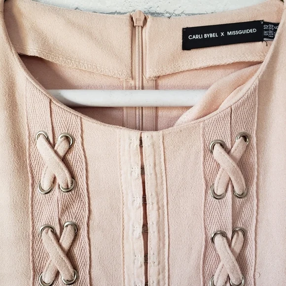 Carli Bybel x Missguided Pink long sleeve mini dress with lace up detail Nwot - Picture 3 of 6